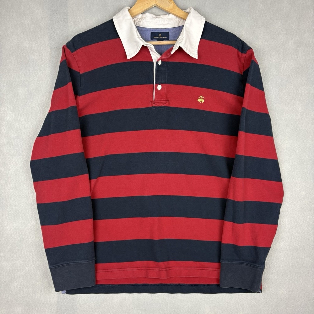 Brooks Brothers Rugby Shirt Men’s XL Red Blue Striped Long Sleeve Preppy Casual